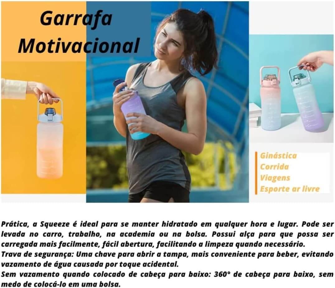 Kit 3 Garrafa De Água Academia Squeeze Galão Motivacional - Imagem 5