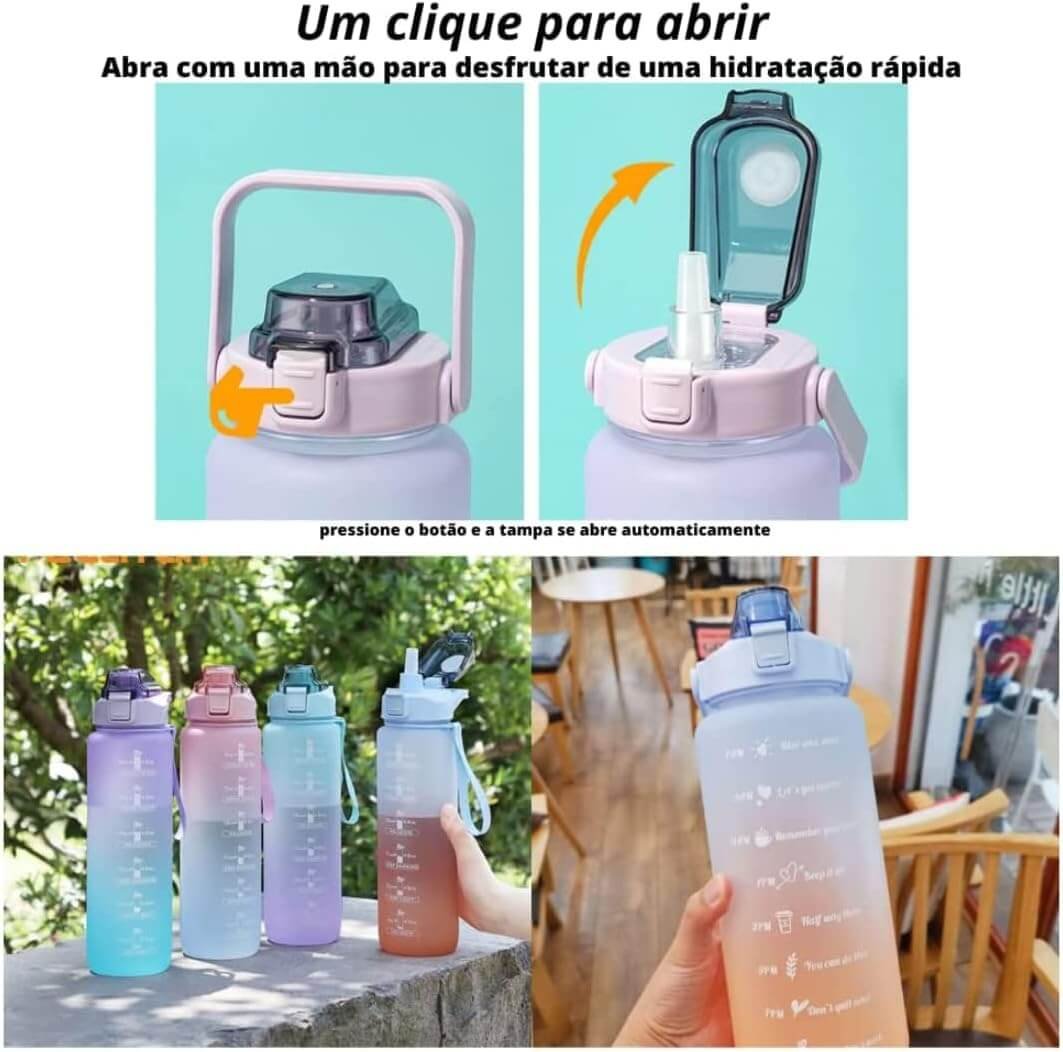 Kit 3 Garrafa De Água Academia Squeeze Galão Motivacional - Imagem 3
