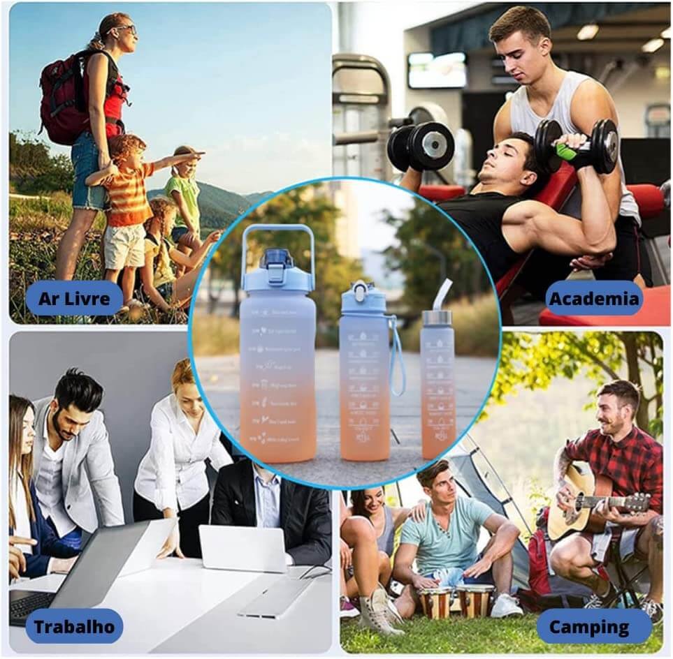 Kit 3 Garrafa De Água Academia Squeeze Galão Motivacional - Imagem 4