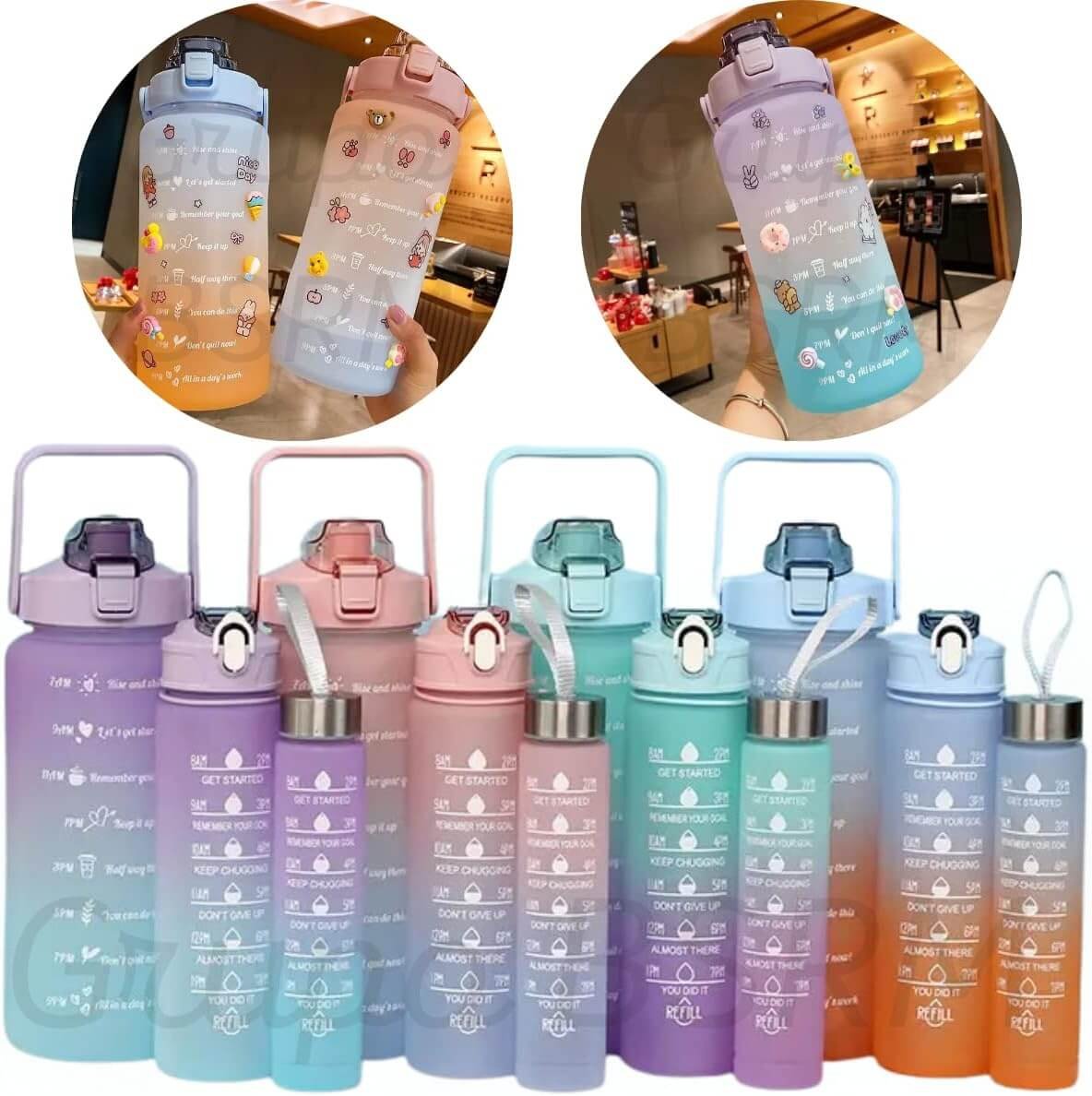 Kit 3 Garrafa De Água Academia Squeeze Galão Motivacional - Imagem 2