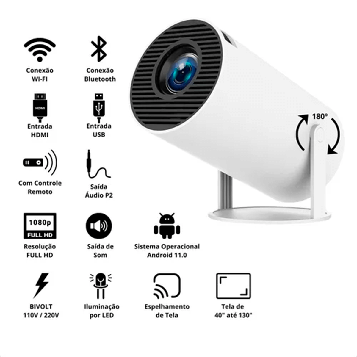 Mini Projetor Portátil Hy300 1080p Full Hd Android Cinema Bt - Imagem 3