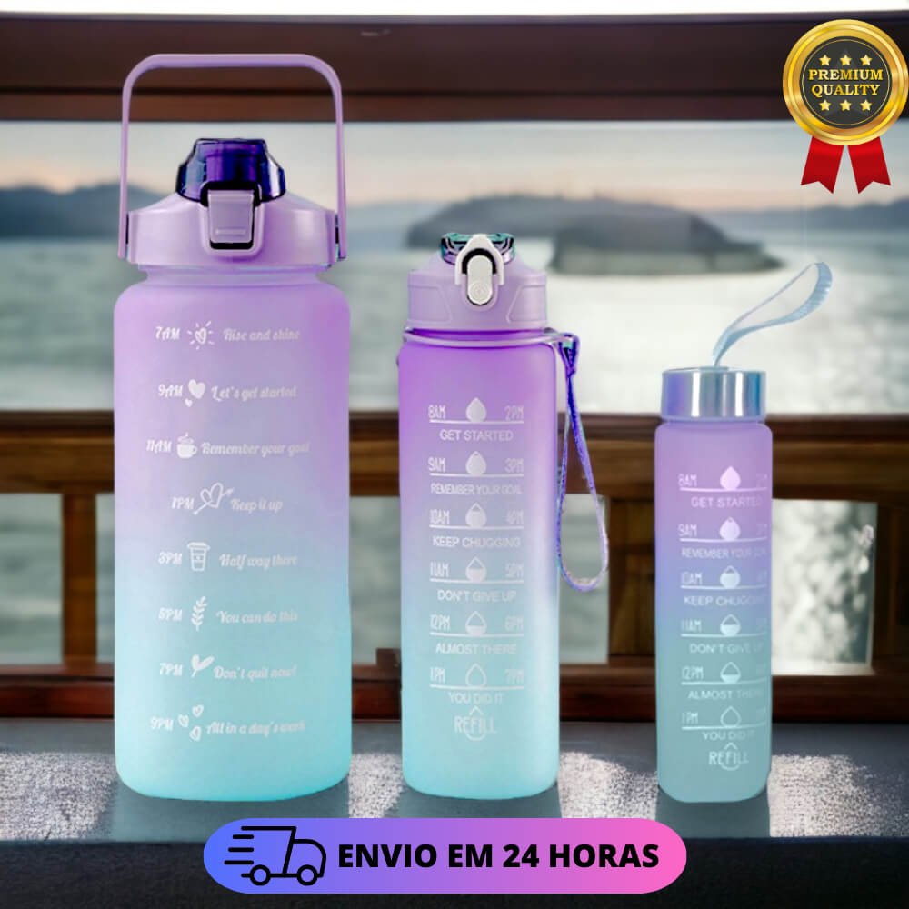 Kit 3 Garrafa De Água Academia Squeeze Galão Motivacional - Imagem 6