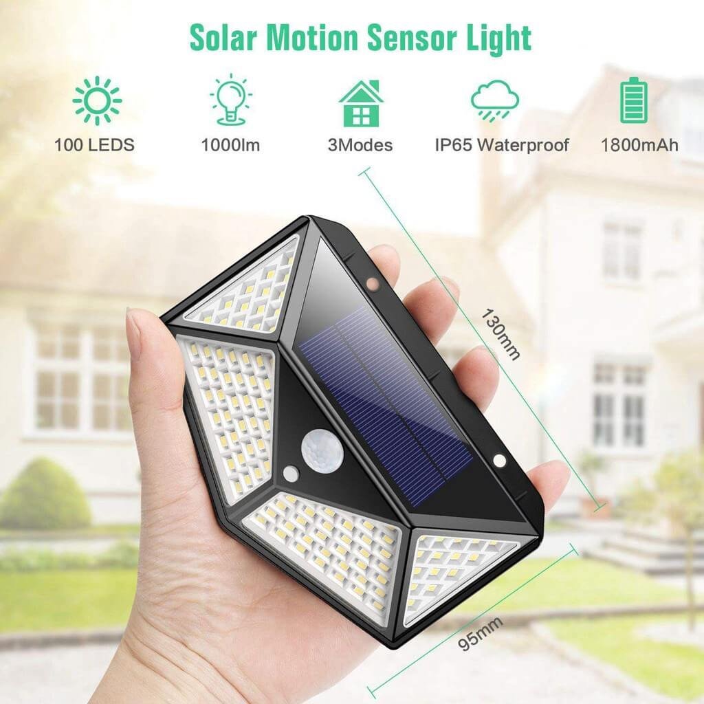 Luminária Energia Solar Parede 100 Led Sensor 3 Funções - Imagem 2