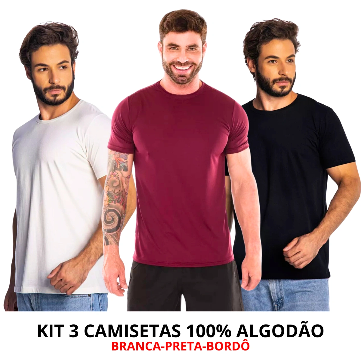 Kit 3 Camisas Masculina Lisa Algodão Premium - Imagem 45