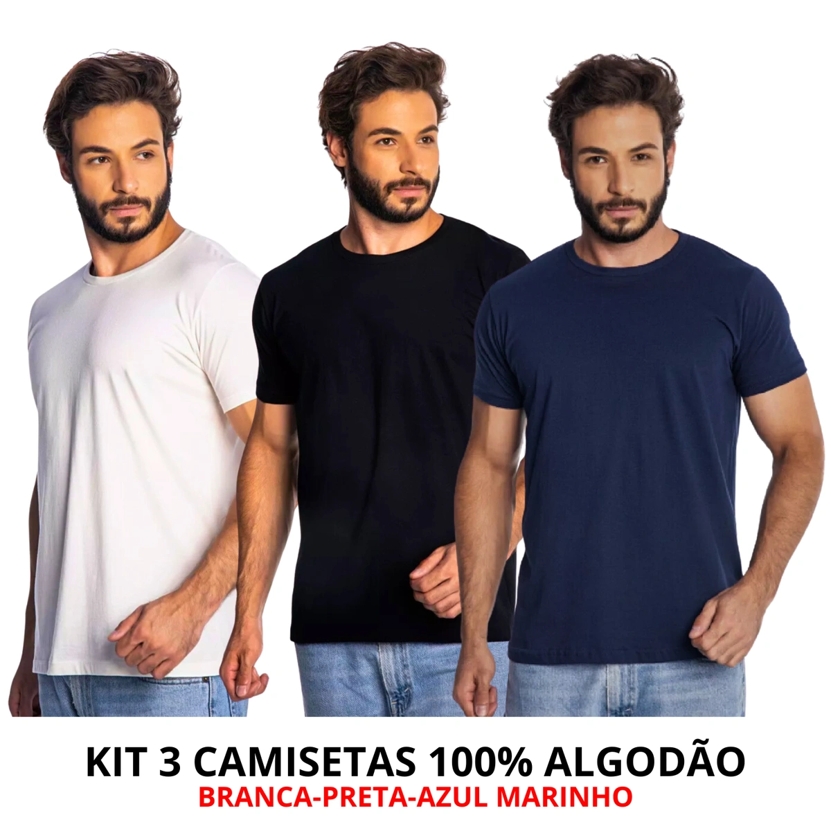 Kit 3 Camisas Masculina Lisa Algodão Premium - Imagem 47