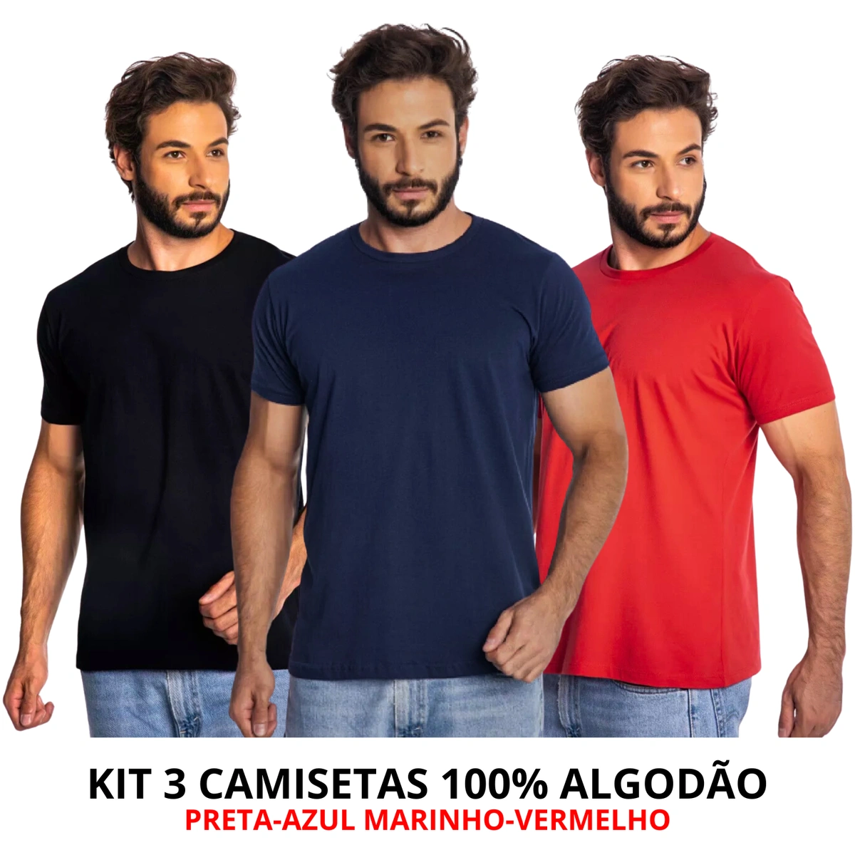 Kit 3 Camisas Masculina Lisa Algodão Premium - Imagem 36