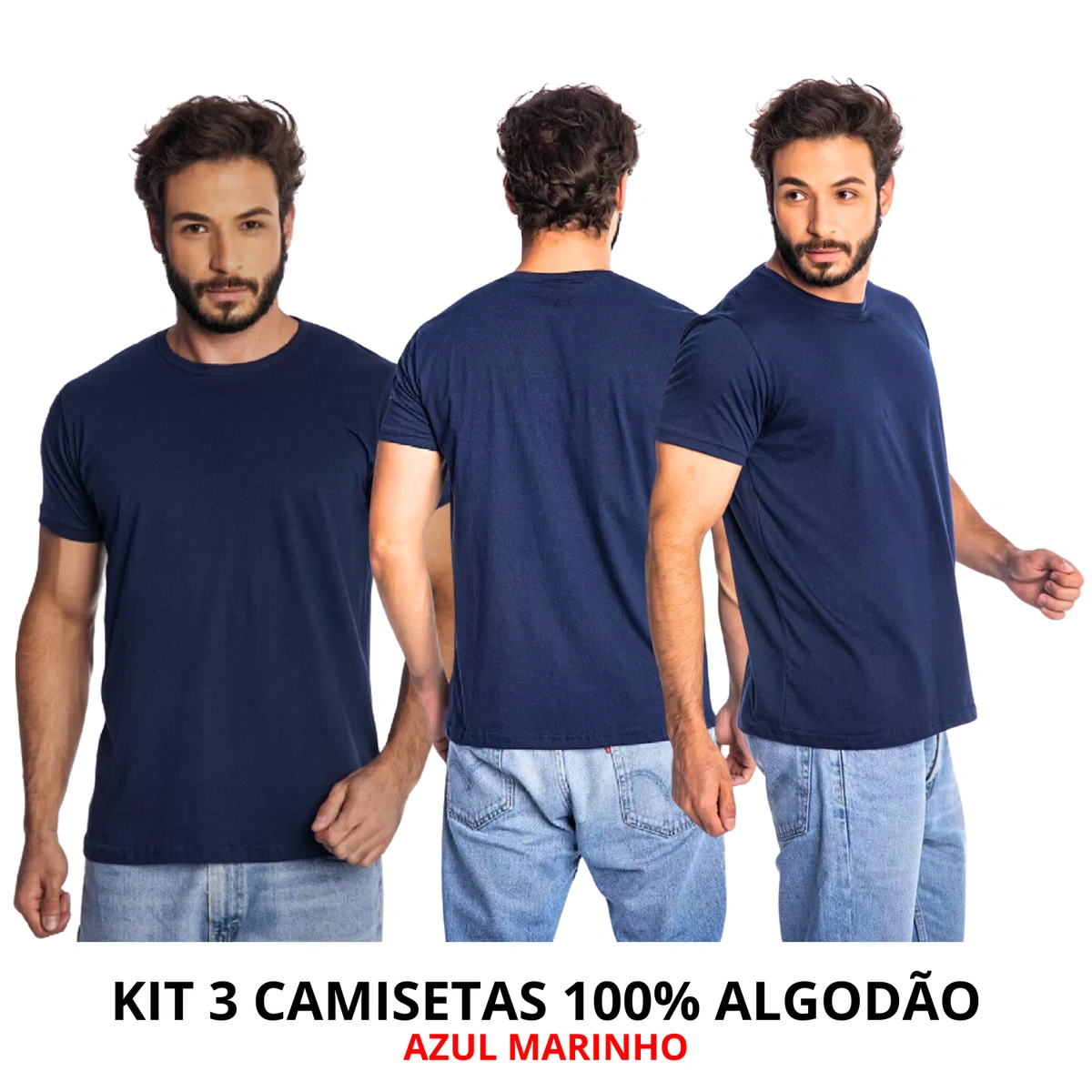 Kit 3 Camisas Masculina Lisa Algodão Premium - Imagem 50