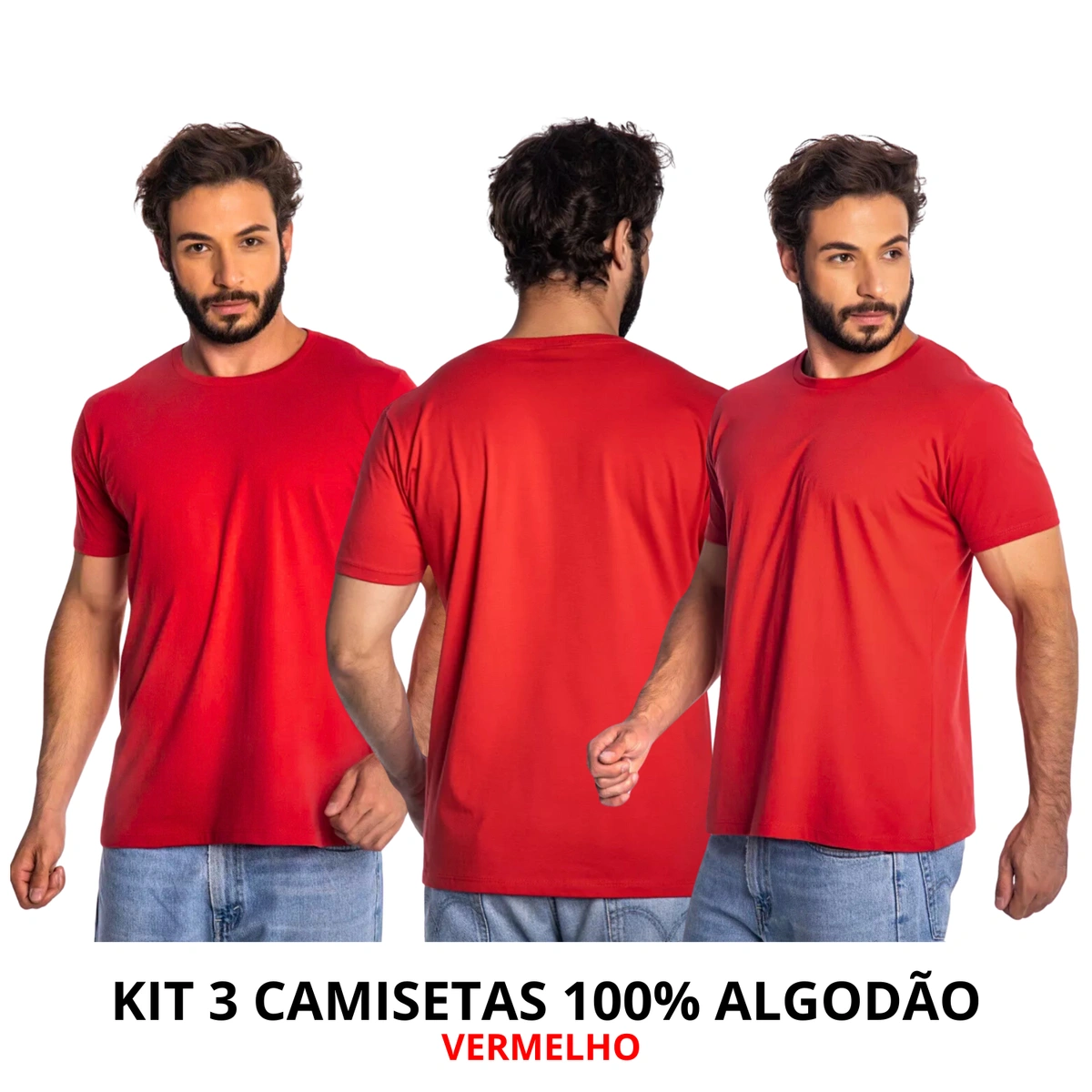 Kit 3 Camisas Masculina Lisa Algodão Premium - Imagem 44