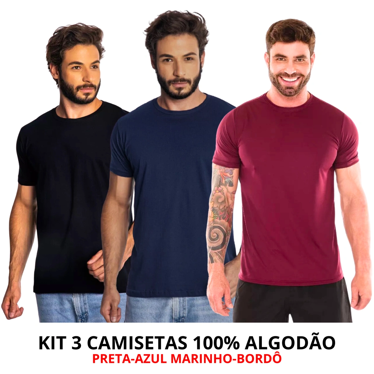 Kit 3 Camisas Masculina Lisa Algodão Premium - Imagem 34