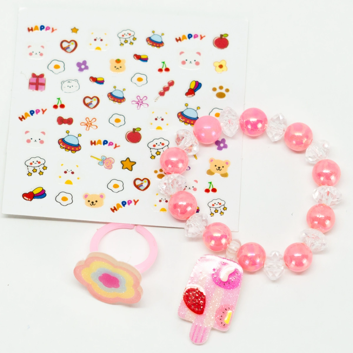 Kit Pulseira Feminino Anel Adesivos Infantil - Imagem 2